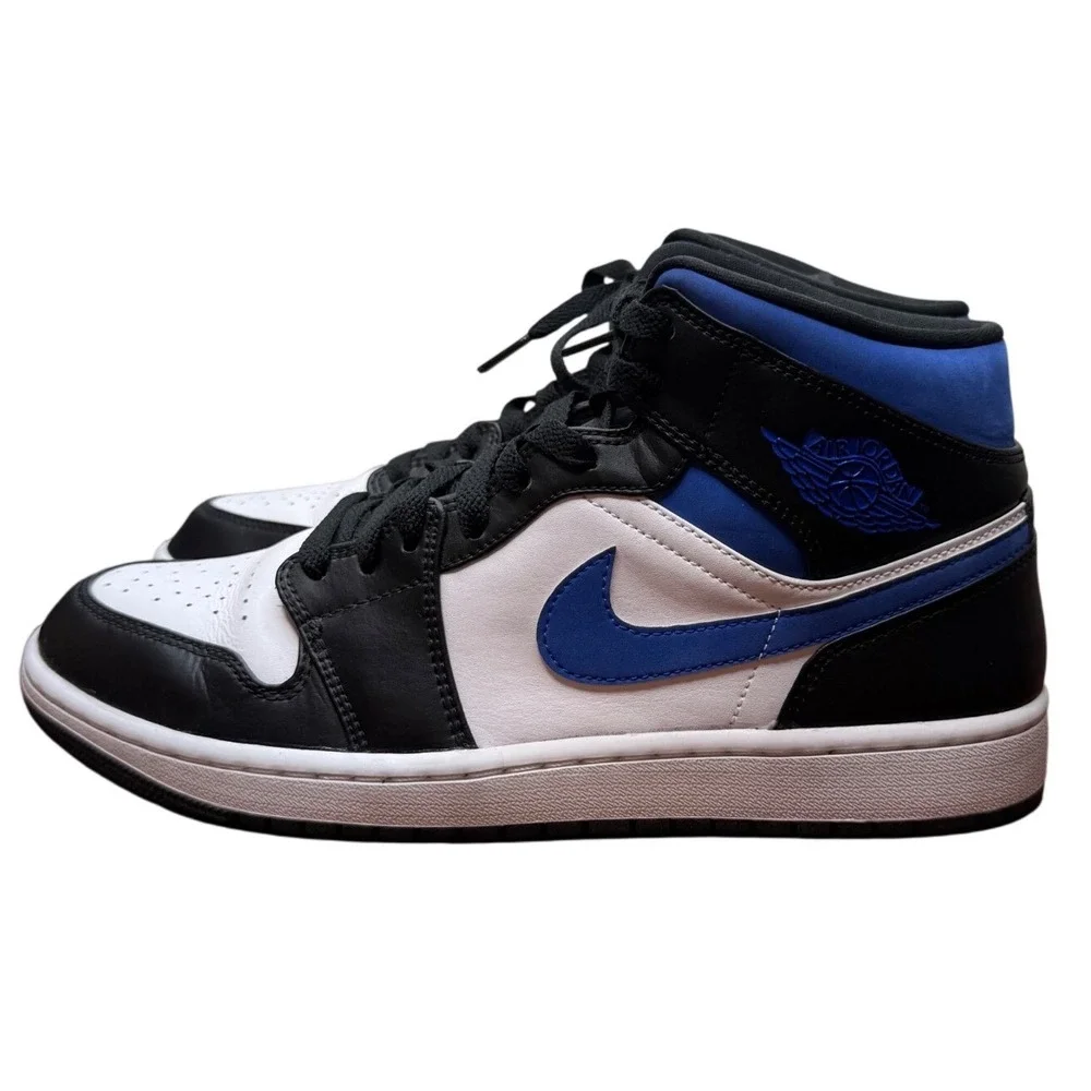 Air Jordan 1 Mid Signal Blue Black White Sneakers 554724-140 Mens Size 10